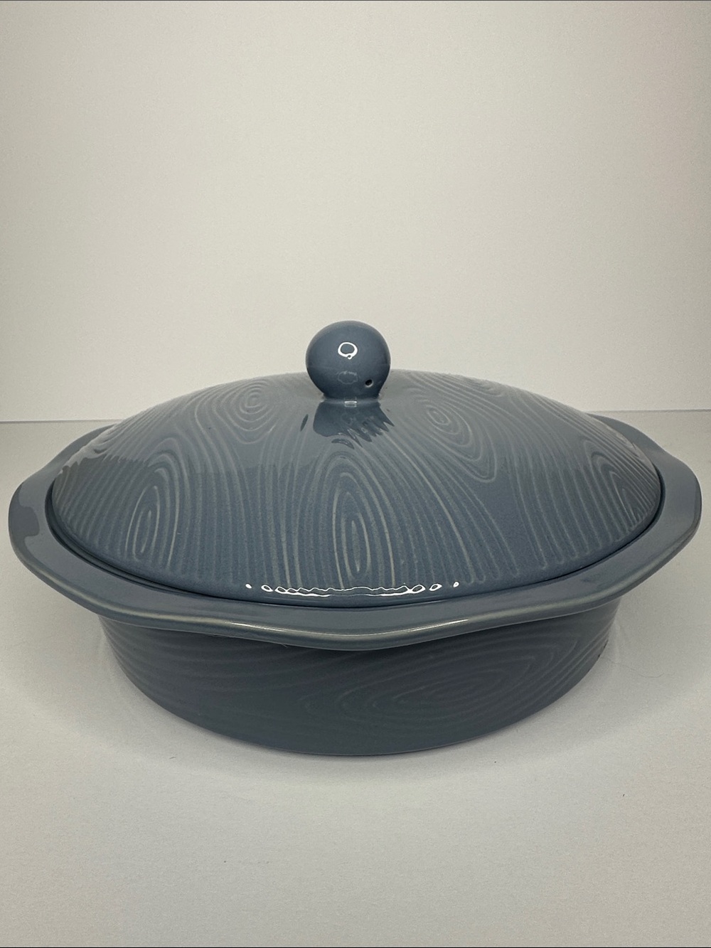 Temp-Tations Blue-Gray Glazed Ceramic Covered Dish